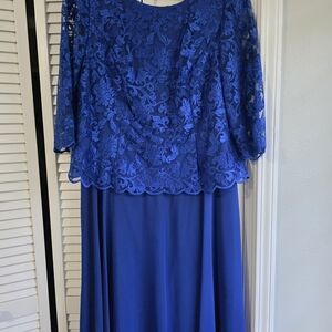 Alex Evenings Royal Blue Lace Long Sleeve Dress